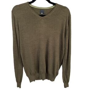 Brice‎ Mens Merino Wool Sweater Medium V-neck Green Soft Casual Everyday